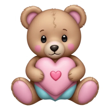 Valentine teddy bear with pastel pink heart sticker
