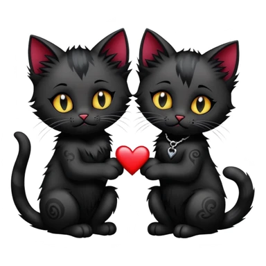 two big emo cats in love with extra emo details such as tattoos, piercings, dramatic hair, plus five emo kittens sticker