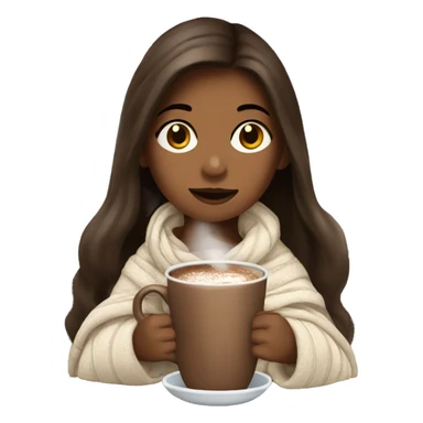 girl with brunette hair and blanket sipping on hot chocolate sticker