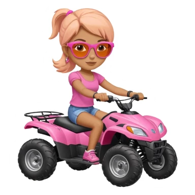 Atv ride girl in orange atv, pink top ,with sunglasses sticker