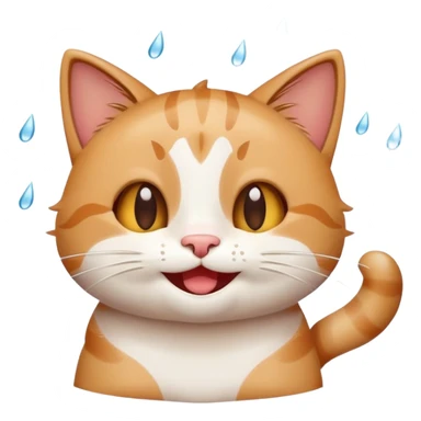 cute happy cat enjoying the rain with a smile sticker
