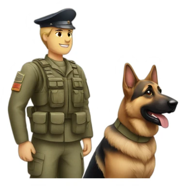 German shepherd with soldier sticker