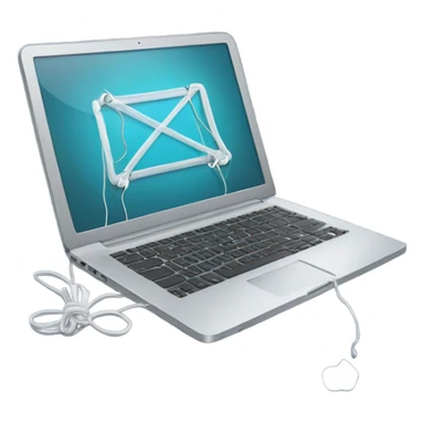 a laptop connected to an iphone by wire sticker