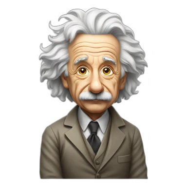 a full body perspective of albert einstein sitting on an invisible edge sticker