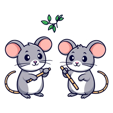 two mice holding bamboo sticks sticker