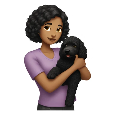 Girl with black hair holding golden doodle in her arms  sticker