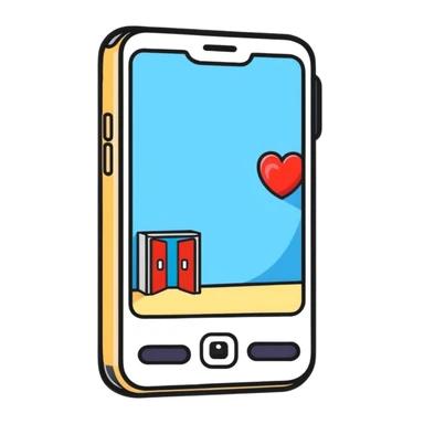 a phone showing a room on its screen with a heart sticker