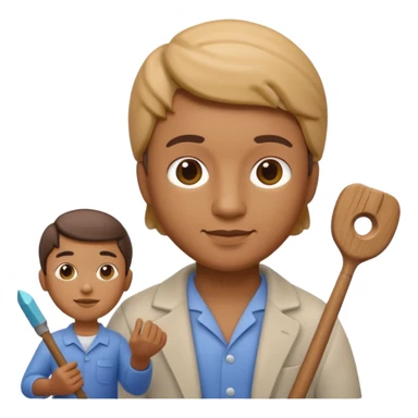Apple Memoji-style 3D emoji of a sculptor with a small statue and chisel, smooth gradients, rounded edges, no background.during sculpting sticker