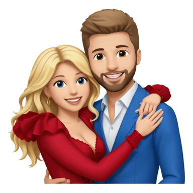 Shakira with blue eyes and her husband  Gerard pique holding her in his arms. They both laugh at each other. Its beautiful and romantic. Also their outfits are very elegant  sticker