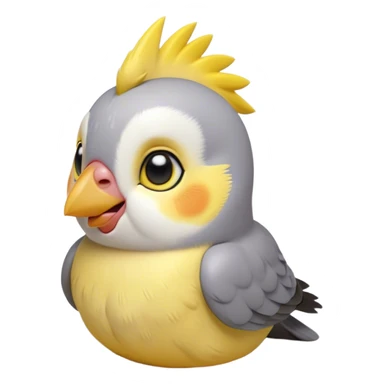 Cinematic Cute Cockatiel Portrait Emoji, Head tilted playfully and inquisitively, featuring a smooth grey fur with bright yellow accents and a perky crest, round, sparkling dark eyes filled with curiosity, Simplified yet irresistibly adorable features, highly detailed, glowing with a warm, friendly glow, high shine, affectionate and lively, stylized with a touch of whimsy, bright and endearing, soft glowing outline, capturing the essence of a mischievous yet loving cockatiel, so playful it feels like it could chirp out of the screen and into your arms! sticker