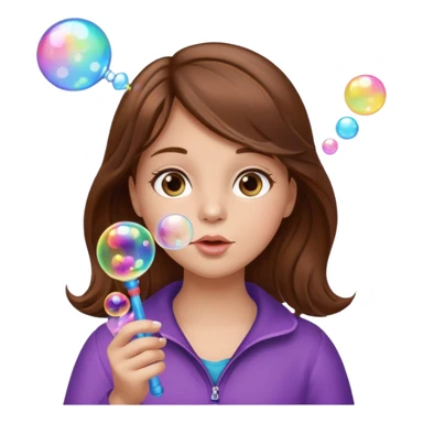 Girl blowing bubbles – Brown hair, bubble wand
 sticker