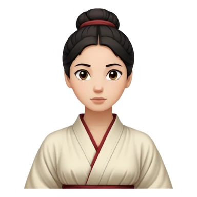 Cinematic Realistic Timeless Mulan Portrait, featuring a serene and confident Mulan with intricately detailed, natural light skin and precisely styled dark hair in a traditional bun. Her expression is calm and assured, and her simple, traditional robe is rendered with realistic textures and delicate, natural folds that catch the light beautifully. The portrait is illuminated by soft, ambient light that creates a natural, radiant finish and subtle glowing outline, perfectly capturing her enduring beauty and quiet strength in a timeless, realistic manner. sticker