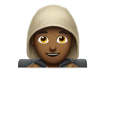 Developer looking at the camera and waving while sitting in front of the apple laptop. sticker