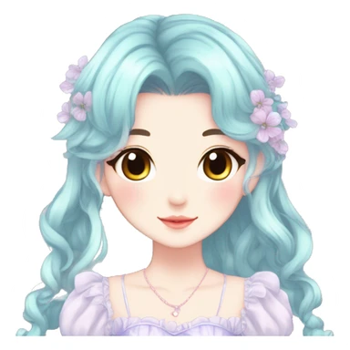 Cute kawaii gorgeous pretty anime pastel lady beautiful hair with gorgeous dress fairycore cottagecore detailed high quality trending aesthetic sticker