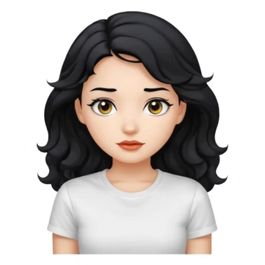 Beautiful girl,Black hair,wavy hair long hair,Black eyes, white T-shirt sticker