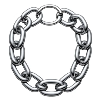 A thick luxury chain emoji made of liquid silver chrome, smooth rounded links, glossy metallic reflections, heavy swag aesthetic, minimalistic iOS emoji style, centered, clean white background sticker