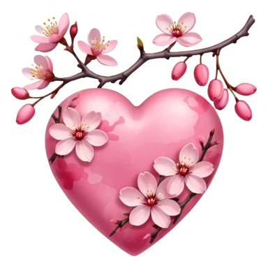 heart with sakura and watercolor effect sticker
