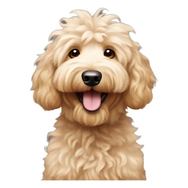 Smiling Goldendoodle with short fur and curly floof on top of head sticker