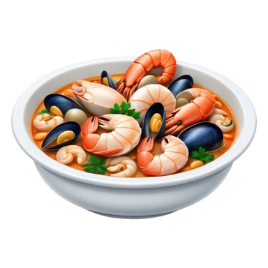 Cinematic Realistic Buzara Seafood Dish Emoji, depicted as a rustic, flavorful seafood stew with shellfish rendered with rich textures and dynamic, maritime lighting. sticker