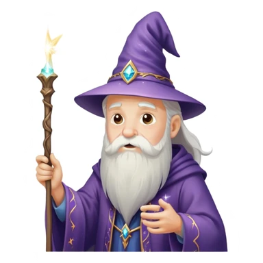 old man wizard with a beard casting a spell with a wand with sparkles and magic sticker