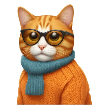 Orange cat wearing a sweater and sunglasses sticker