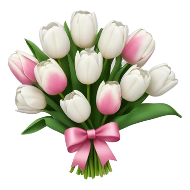 bouquet of white tulips and some pink tulips with a bow around it sticker