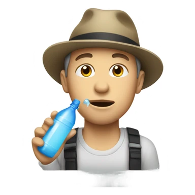 White guy in hat drinking water bottle sticker