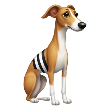 Ginger greyhound with black stripes and black-and-white nose. The dog is standing sticker