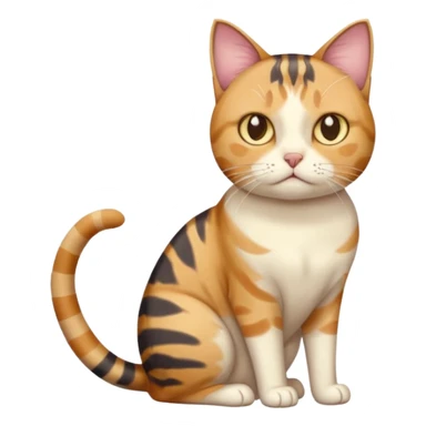 full body calico tabby cat with skinny head and fat body with an anxious face sticker