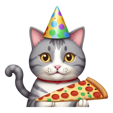 cat with a party hat, confetti around, holding a slice of pizza, college party vibe sticker