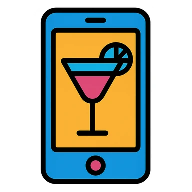 modern iPhone with a drink glass on the screen, vibrant color outline icon style sticker