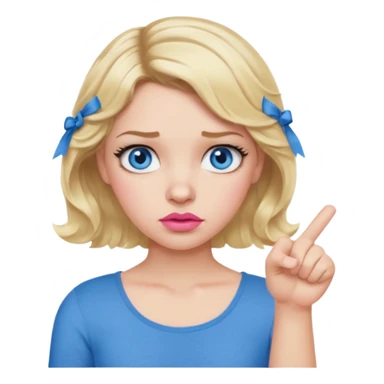 Girl Blonde short wavy hair,  blue eyes, cute blue top, long lashes, pink lips, thumbs down  sticker