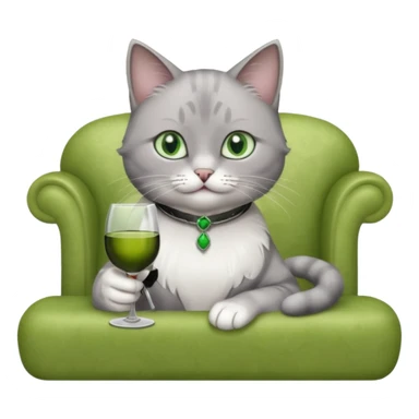 gray Cat sitting On A Couch holding Wine sticker