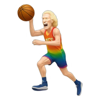 Bill Walton chasing a rainbow sticker