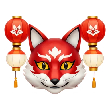 kitsune mask, worn by a festival performer at night, paper lanterns in background, colorful bokeh lights sticker