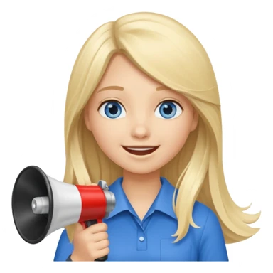 blue eyes blonde girl with megaphone saying timeout long hair smiling sticker