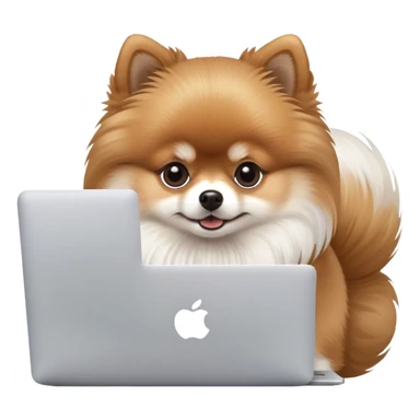 Pomeranian working on macbook sticker