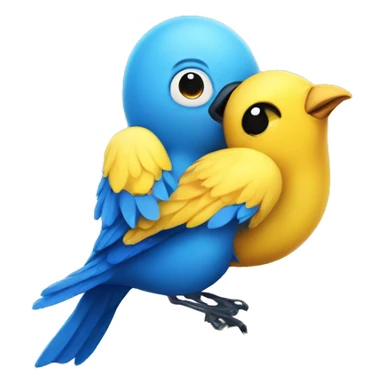 Blue rose bird hugging yellow cartoon bird sticker