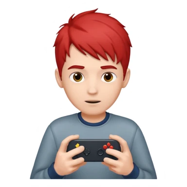 A boy with half gary hair and half red hair playing video game in is mobile  sticker