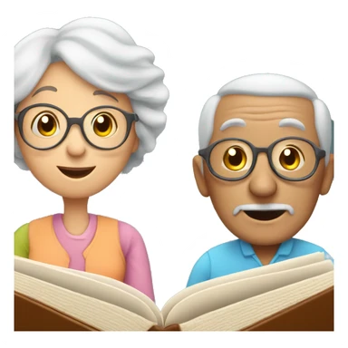 Granny, grandpa, mother, father, siblings are reading a book  sticker
