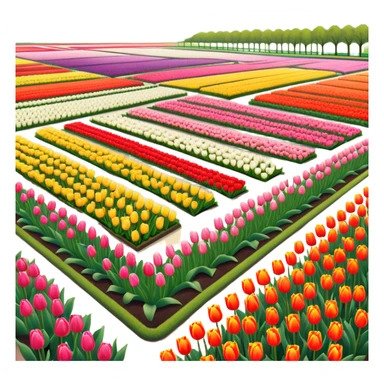Cinematic Realistic Keukenhof Gardens Landmark Emoji, showcasing expansive tulip fields rendered with crisp, lifelike detail and radiant lighting. sticker