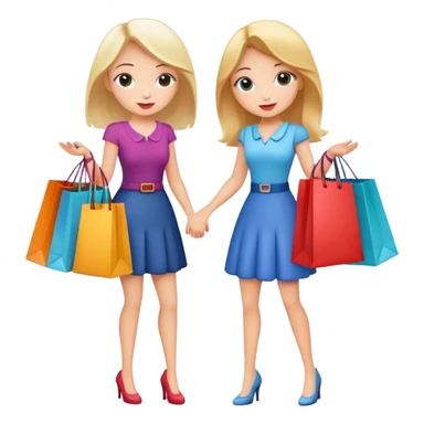 Two cartoon girls exchanging shopping bags with each other sticker