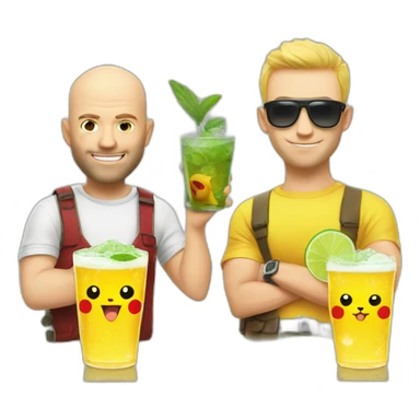 Statham with pint, and pikachu with mojito sticker