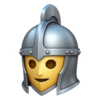 Clash of Clans aesthetic: Cinematic Playful 3D Isometric steel helm Emoji, rendered in a 3D vector-style similar to standard emojis with minimal shading and bold, simplified shapes. A compact, distinct form with signature details, softly glowing with a fantasy RPG magic charm. Simplified yet unmistakably iconic, highly detailed and consistent, glowing with a soft radiance and high shine. Stylized with a touch of heroic grandeur and a soft glowing outline, capturing the essence of a beloved gaming relic with a friendly, playful manner! sticker
