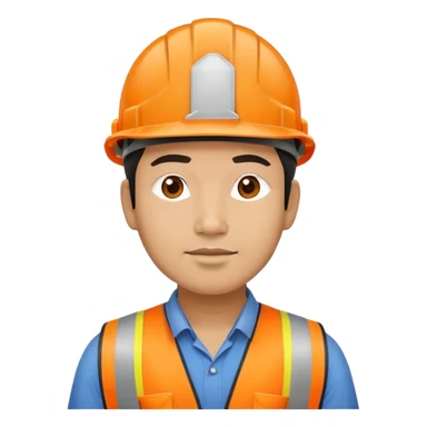 Asian man wearing orange safety helmet, construction worker sticker