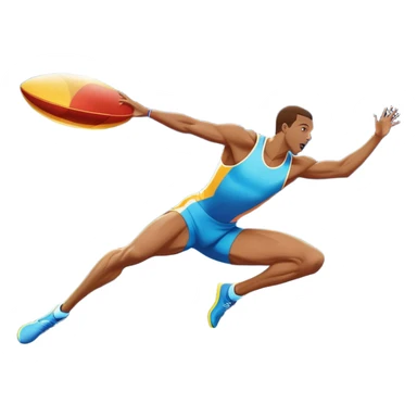 An icon showcasing  a sprinter in full speed, a high jumper soaring over the bar, a long jumper taking off, and a discus thrower in motion. The background features a vibrant stadium with cheering crowds, bright lights, and a clear sky.  sticker