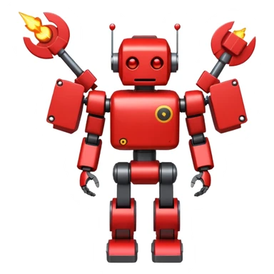 A red robot with 2 bomb weapon on his arms, he has a blocky body and a round red head sticker
