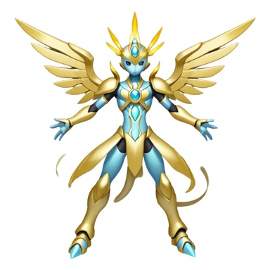 Shiny Futuristic Celestial Godly Divine Fakemon-Pokemon-Digimon-Spectrobes-fusion, full body sticker