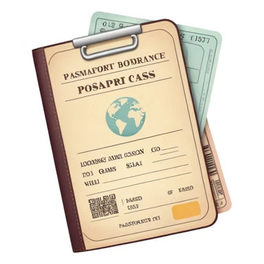 Passport and boarding pass with soft muted colors, not bright sticker