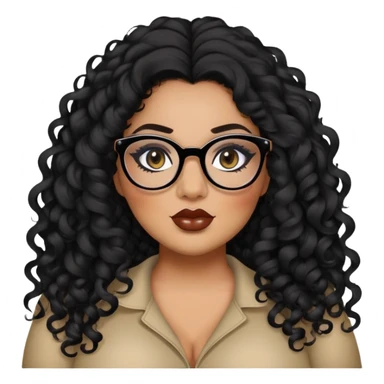 glasses, big plus size, darker tan skin, long black curly hair, baddie,pretty, makeup, lipliner, black eyeliner, long hair sticker